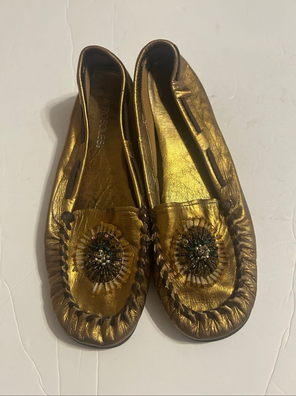 Aerosoles Jam Packed Women's Bronze Tone Beaded Leather Moccasins